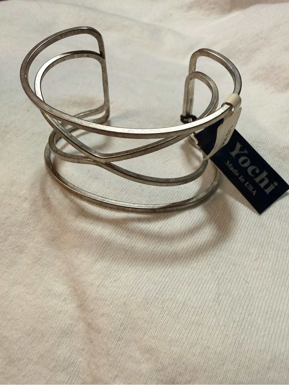 Yochi Silver Overlapping Wire Cuff Bracelet